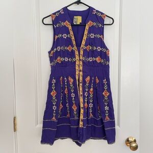 Anthropologie Maeve Ionia Purple Sleeveless Embroidered Tunic Dress